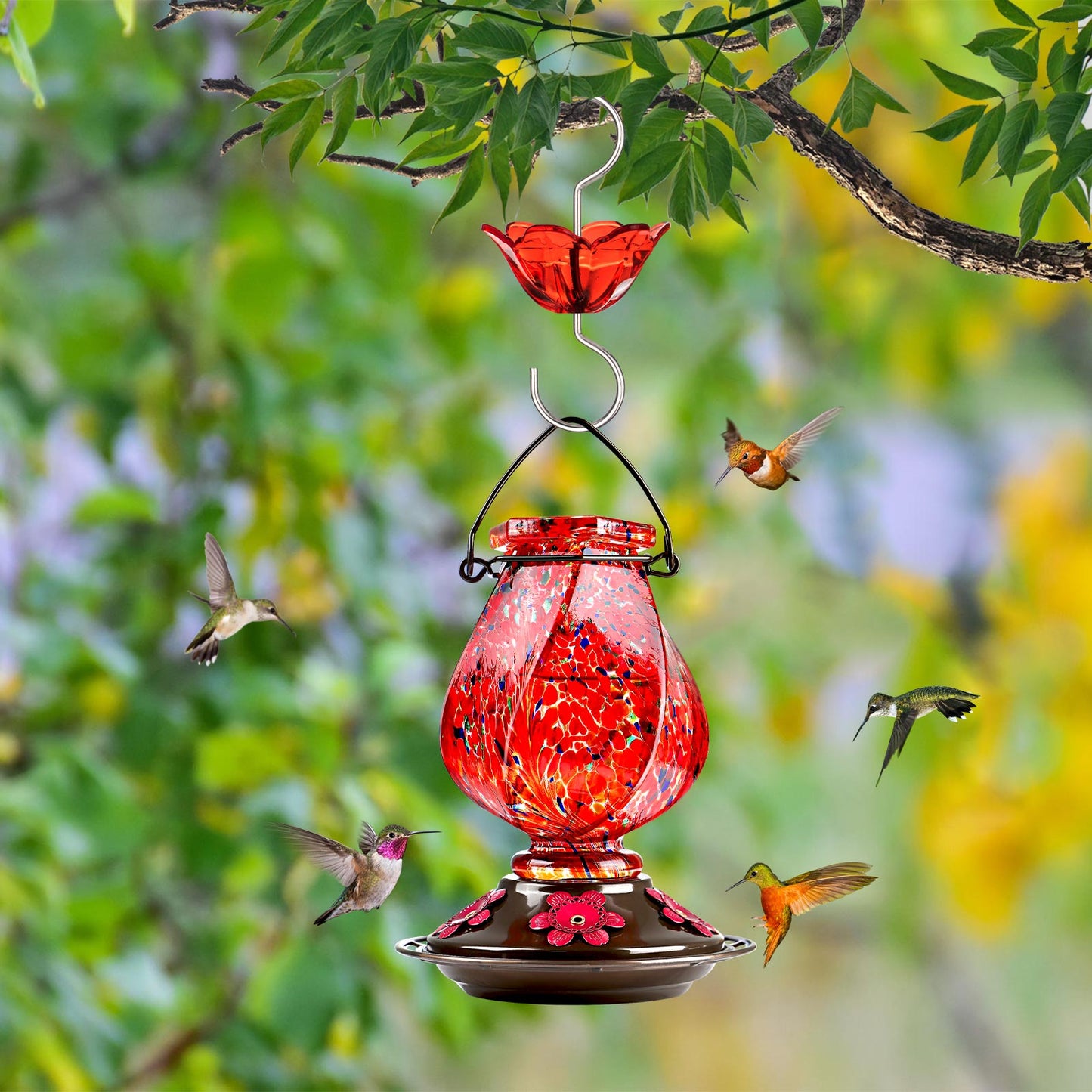 BOLITE Ant Moat for Hummingbird Feeders, 5 Oz Ant Guard with Large Capacity, Hanging Ant Guard for Outdoors, Red Flower Shape, 2 Pack
