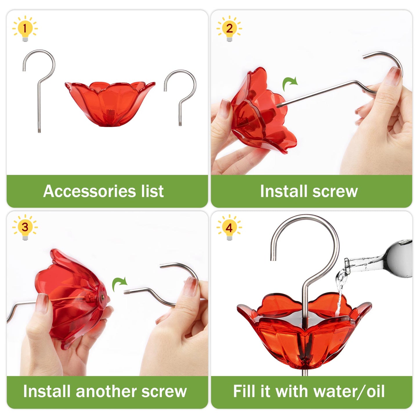 BOLITE Ant Moat for Hummingbird Feeders, 5 Oz Ant Guard with Large Capacity, Hanging Ant Guard for Outdoors, Red Flower Shape, 2 Pack