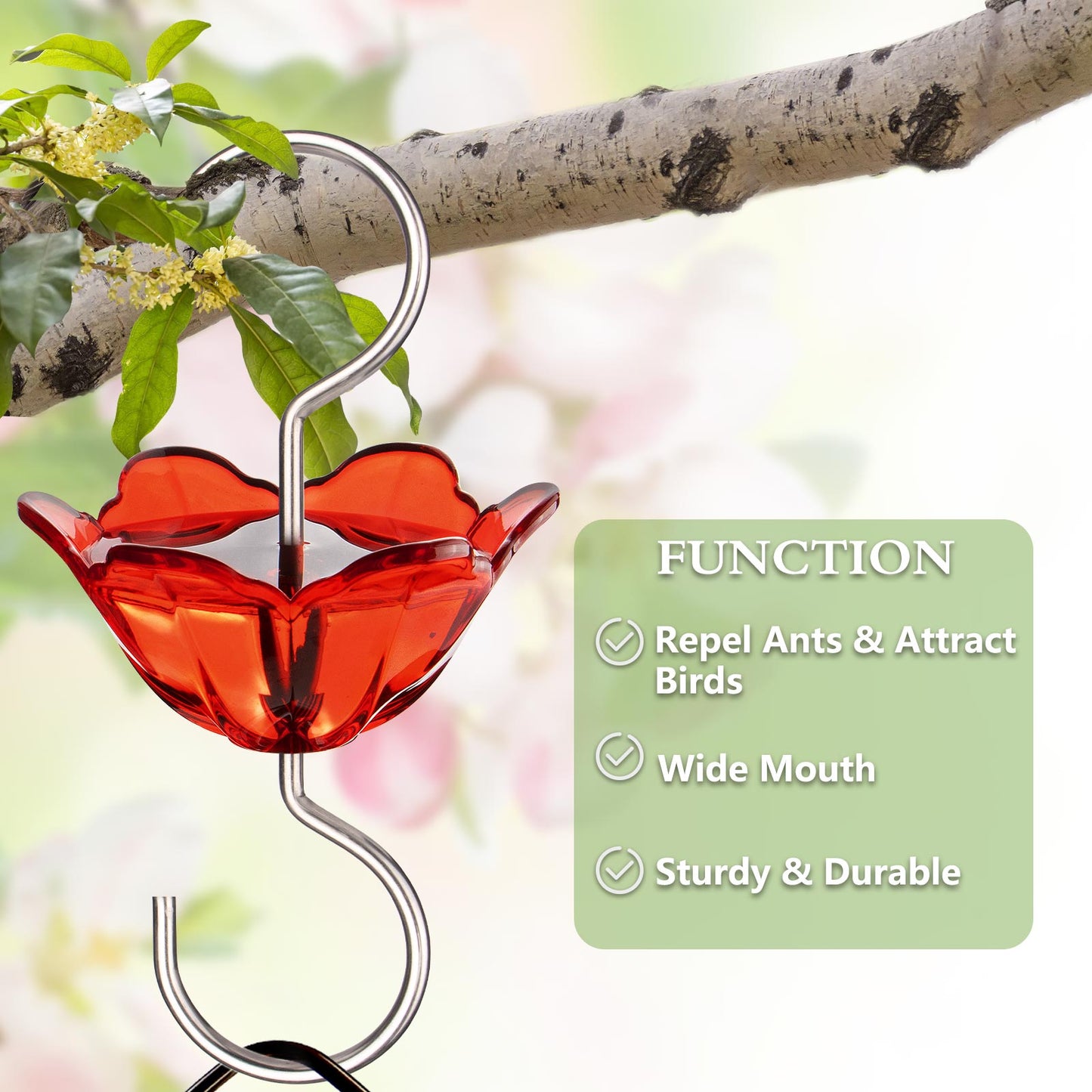BOLITE Ant Moat for Hummingbird Feeders, 5 Oz Ant Guard with Large Capacity, Hanging Ant Guard for Outdoors, Red Flower Shape, 2 Pack