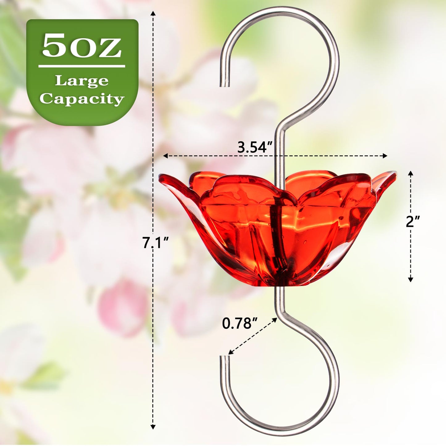 BOLITE Ant Moat for Hummingbird Feeders, 5 Oz Ant Guard with Large Capacity, Hanging Ant Guard for Outdoors, Red Flower Shape, 2 Pack